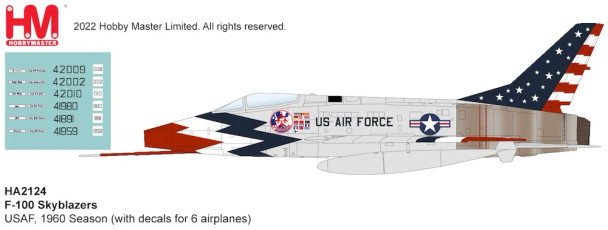 Hobby Master F-100 Skyblazers USAF, 1960 Season (with decals for 6 airplanes) 1/72 HA2124