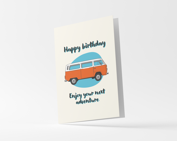 Gateway22 Campervan Travel and Adventure Birthday Card for boyfriend, girlfriend, husband or wife, with envelope