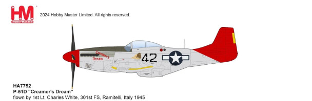 Hobby Master P-51D "Creamer's Dream" flown by 1st Lt. Charles White, 301st FS, Ramitelli, Italy 1945 1/48 HA7752