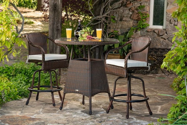 Tortuga Outdoor Sea Pines Outdoor Wicker 3-Piece Bar Set (2 Bar Chairs, 1 Bar Table)