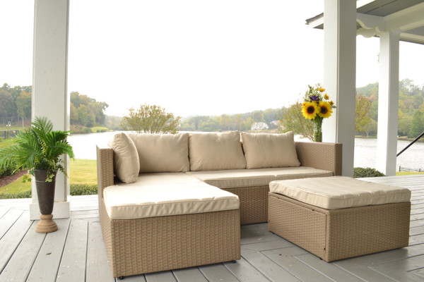 Tortuga Outdoor 3-Peice Outdoor Space Saver Sectional Set with Cream Cushions