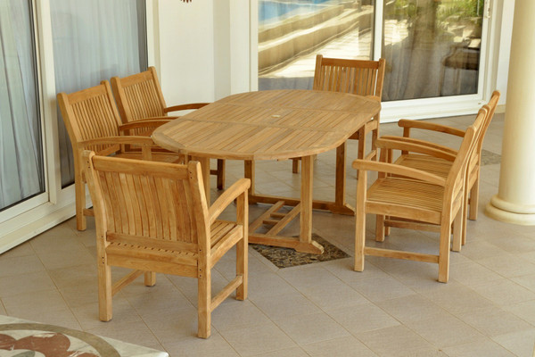 Anderson Teak Bahama Sahara Armchair 7-Pieces 87" Oval Dining Set