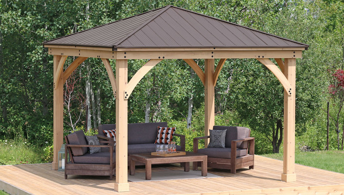 Yardistry Meridian Gazebo with Cedar Wood & Aluminum Roof (12 ft. x 12 ft.)