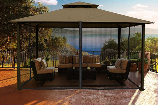 Barcelona Soft Top Gazebo with Sand Dome-Tex Canopy and Mosquito Netting (11 ft. x 14 ft.)