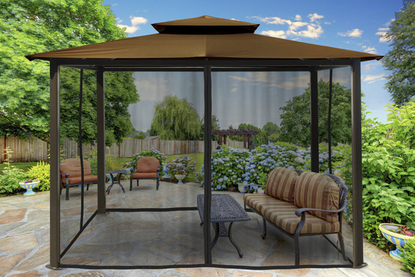 Barcelona Soft Top Gazebo with Cocoa Dome-Tex Canopy and Mosquito Netting (10 ft. x 12 ft.)