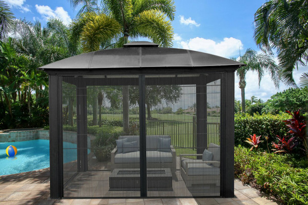 Siena Aluminum Hard Top Gazebo with Sliding Screen (12 ft. x 12 ft.)