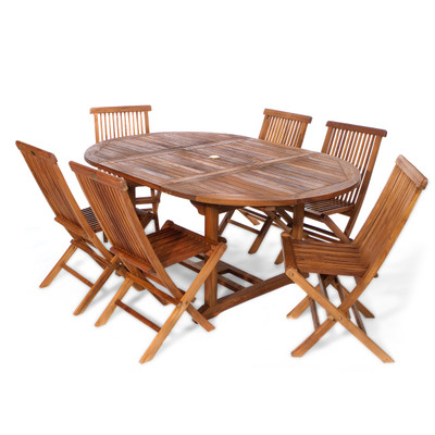 All Things Cedar TE70-22 7-Piece Oval Extension Table Folding Chair Set - Cedar