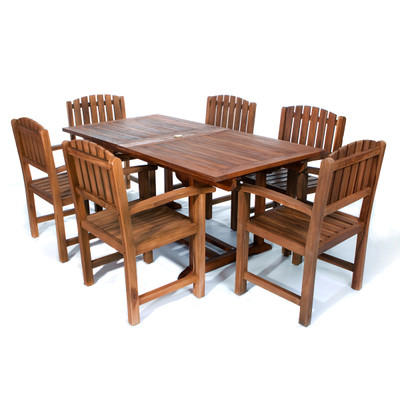 All Things Cedar TE90-20 7-Piece Twin Butterfly Leaf Teak Extension Table Dining Chair Set - Cedar