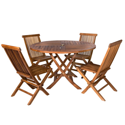 All Things Cedar 5-Piece 4-ft Teak Round Folding Table Set with Cushions - Cedar