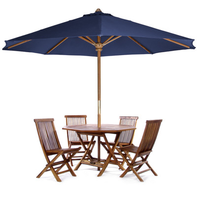 All Things Cedar 6-Piece 4-ft Teak Octagon Folding Table Set with Umbrella - Cedar