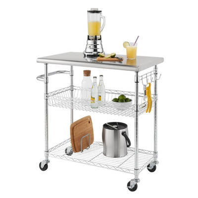 TRINITY EcoStorage 34" Stainless Steel Kitchen Cart | NSF |Chrome