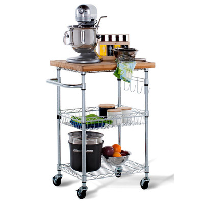 TRINITY EcoStorage® | Bamboo Kitchen Cart | Chrome