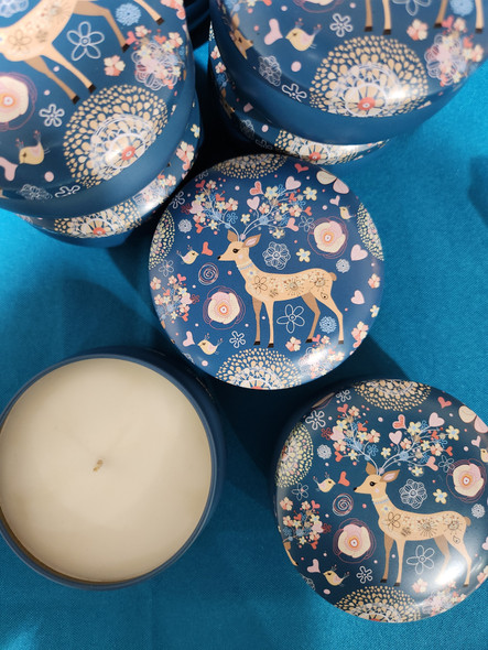 Soy candle tins, reindeer holiday design