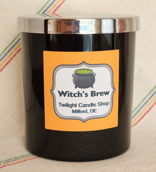 Witch's Brew soy candle in black glass jar