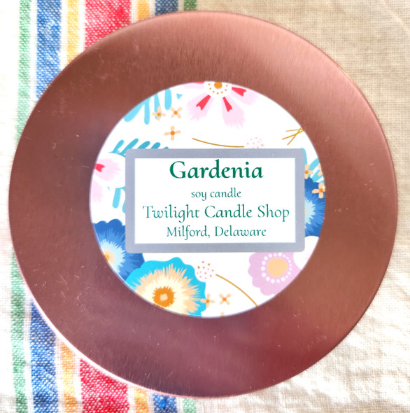 Gardenia soy candle in reflective rainbow jar