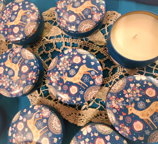 Soy candle tins, reindeer holiday design