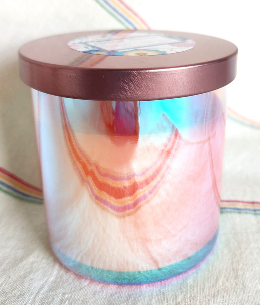 Hyacinth soy candle in reflective rainbow jar