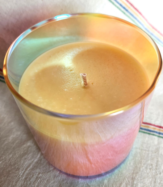 Orange Blossom soy candle in reflective rainbow jar