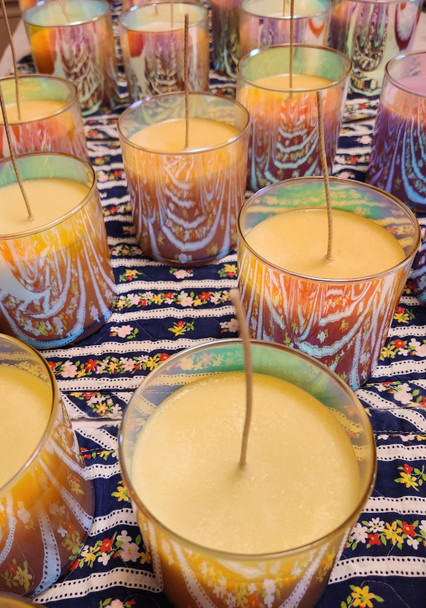 Orange Blossom soy candle in reflective rainbow jar