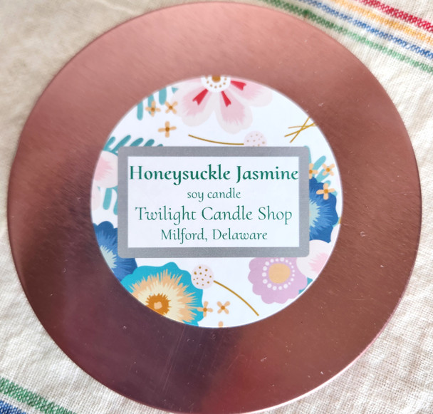 Honeysuckle Jasmine soy candle in reflective rainbow jar