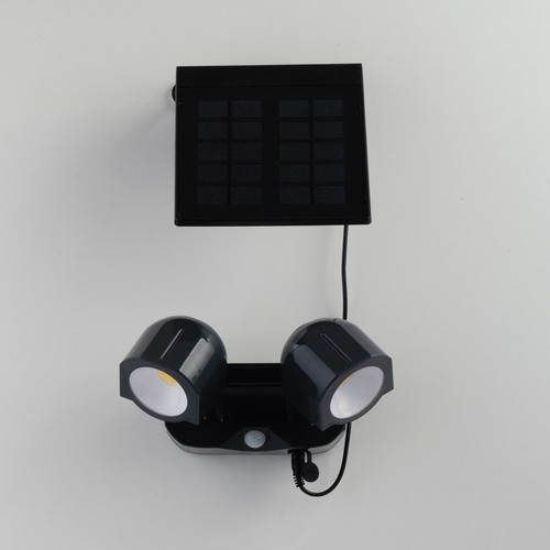 Proiettore LED SHIVA con ricarica solare o a batteria con due diffusori orientabili e sensore di movimento