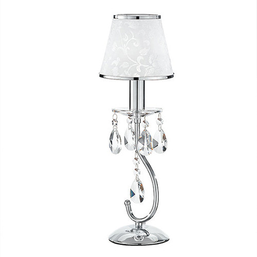 Lumetto BOEME in metallo cromato e cristalli con paralume glitterato 44 cm. Lumetto BOEME in metallo cromato e cristalli con paralume glitterato 44 cm.