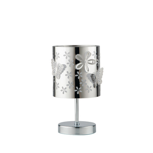 Lampada da tavolo BUTTERFLY in acciaio cromato con decorazione laser Lampada da tavolo BUTTERFLY in acciaio cromato con decorazione laser
