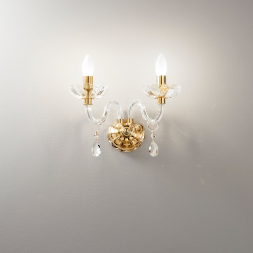 Applique RIFLESSO a due luci cristallo con dettagli dorati