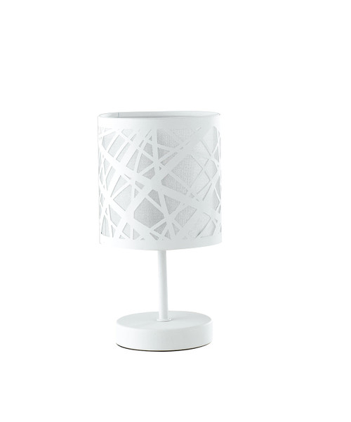 Lampada da tavolo BATIK in acciaio bianco con decori a taglio laser Lampada da tavolo BATIK in acciaio bianco con decori a taglio laser