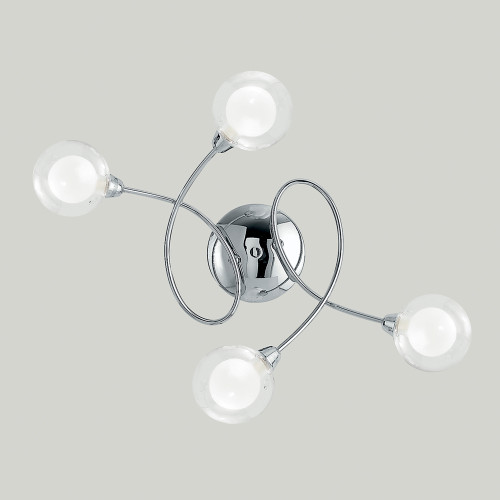 Plafoniera BLOG in metallo cromato con quattro diffusori in vetro