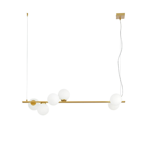 Sospensione ENOIRE in metallo oro con diffusori in vetro bianco 120 cm. Sospensione ENOIRE in metallo oro con diffusori in vetro bianco 120 cm.