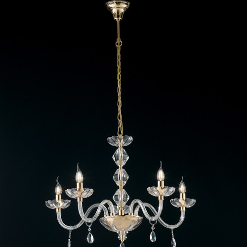Lampadario RIFLESSO a cinque luci in cristallo con dettagli dorati Lampadario RIFLESSO a cinque luci in cristallo con dettagli dorati