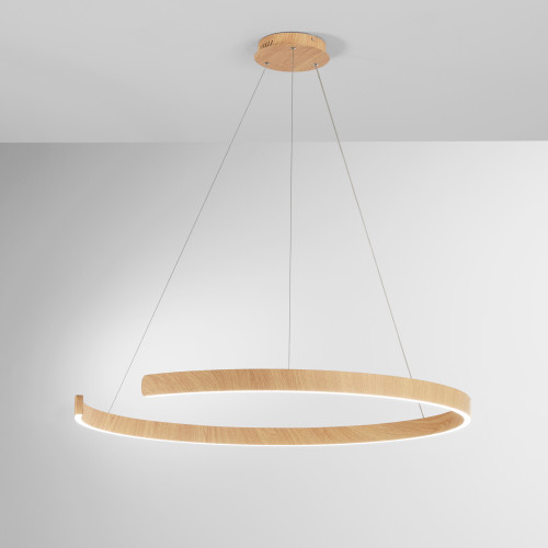 Sospensione semicircolare LED NAVEL in metallo effetto legno con CCT 100 cm.