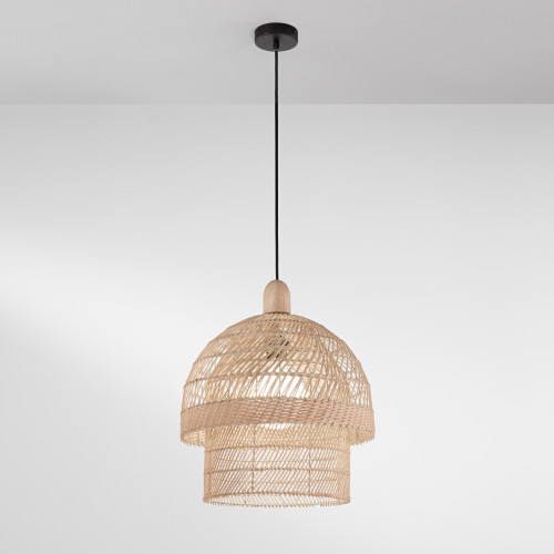 Sospensione SIBILLA in legno natruale e rattan
