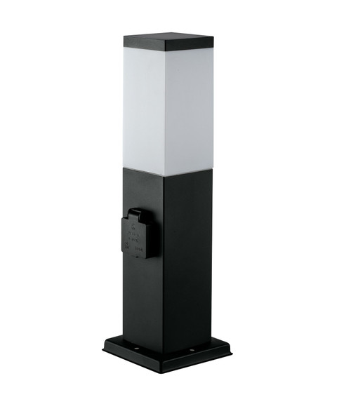 Paletto da esterno STATION in acciaio antracite con presa 60W IP44 45 cm.