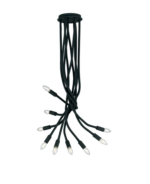 Plafoniera LOVER in metallo nero con nove bracci flessibile
