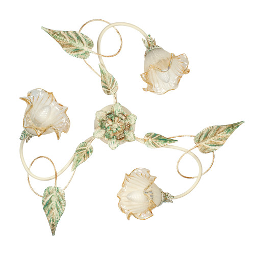 Plafoniera PRIMAVERA in metallo decorato a mano con tre diffusori in vetro Plafoniera PRIMAVERA in metallo decorato a mano con tre diffusori in vetro