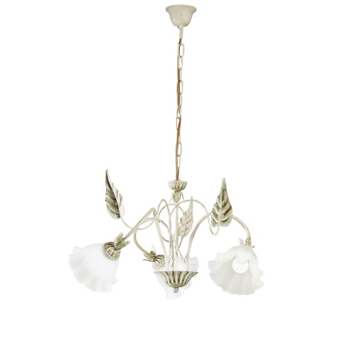 Lampadario ISOTTA in metallo avorio e tre diffusori in vetro bianco Lampadario ISOTTA in metallo avorio e tre diffusori in vetro bianco