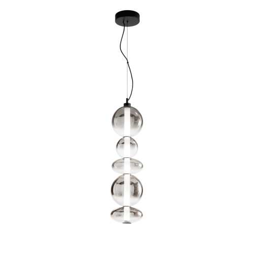 Sospensione LED KEMET in metallo nero con cinque vetri fumè 40W 3000K Sospensione LED KEMET in metallo nero con cinque vetri fumè 40W 3000K