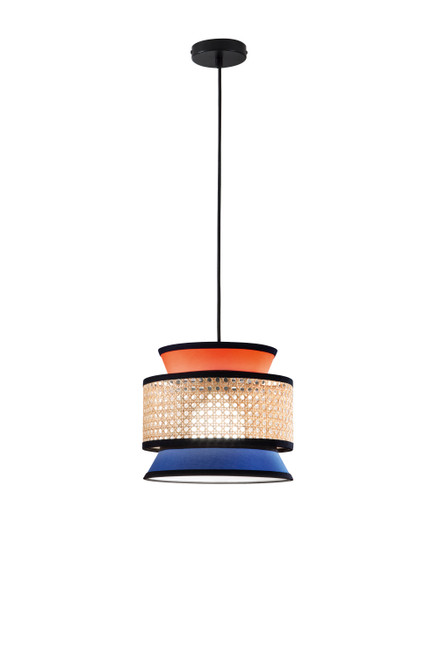 Sospensione GAZEBO arancione e blu realizzata artigianalmente con materiali naturali