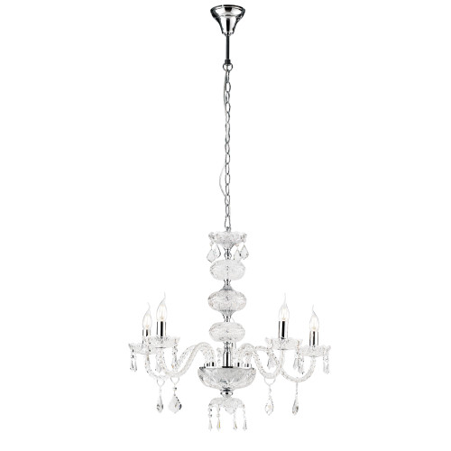 Lampadario INCANTO in vetro a cinque luci con dettagli cromati e cristalli Lampadario INCANTO in vetro a cinque luci con dettagli cromati e cristalli