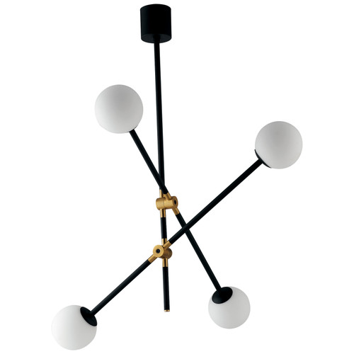 Sospensione ANTITESI in metallo nero e oro e quattro diffusori in vetro bianco Sospensione ANTITESI in metallo nero e oro e quattro diffusori in vetro bianco