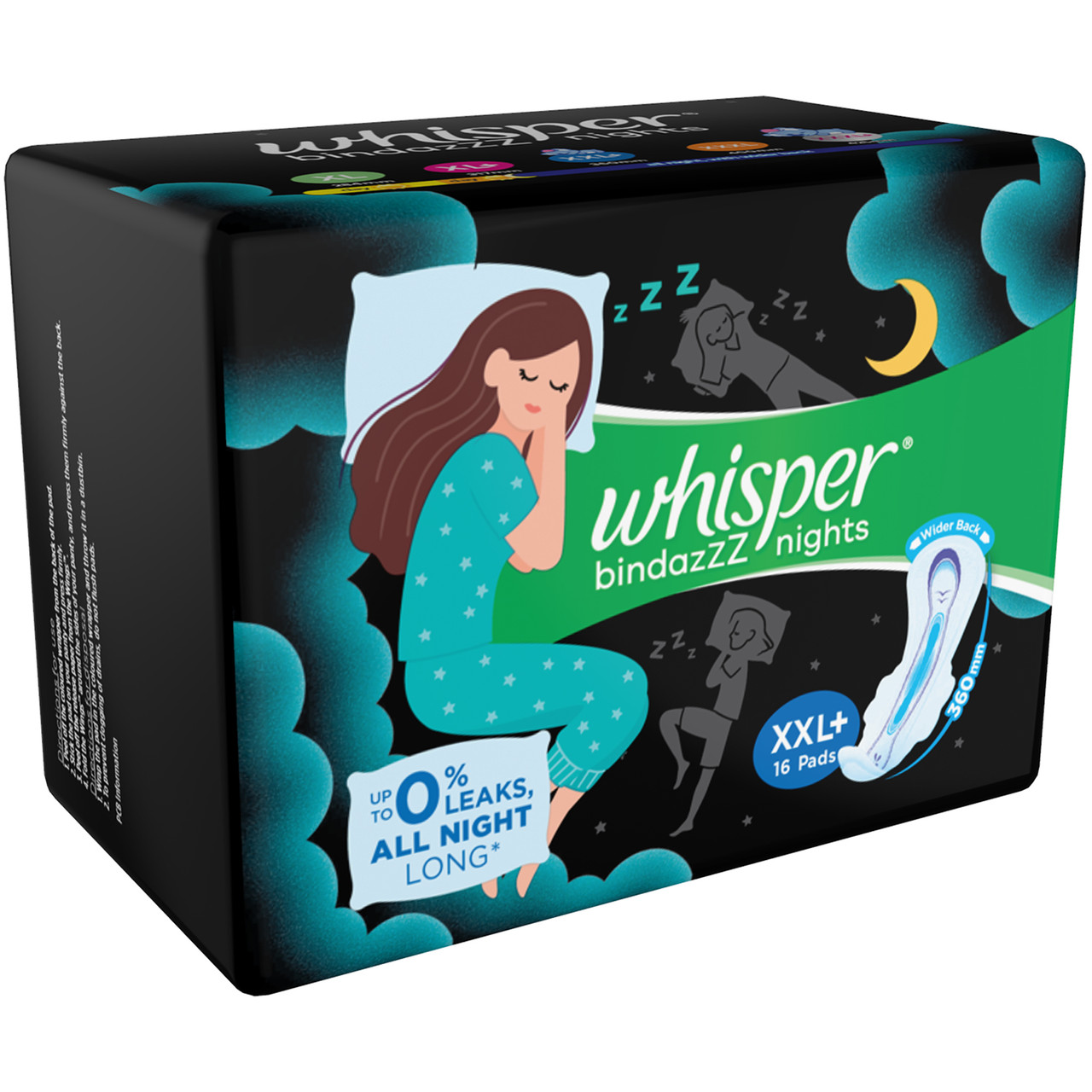 Whisper Bindazzz Night Sanitary Pads Pack of 44 thin PadsXL+, Packaging  Size: Xl+44P at Rs 470/piece in Nashik