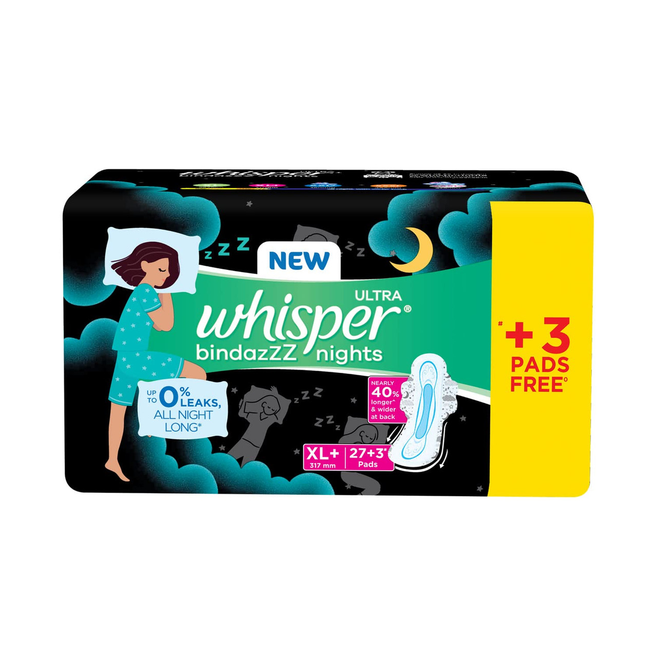 Whisper Ultra Overnight Sanitary Pads with Wings - 30 Pieces (XL Plus)