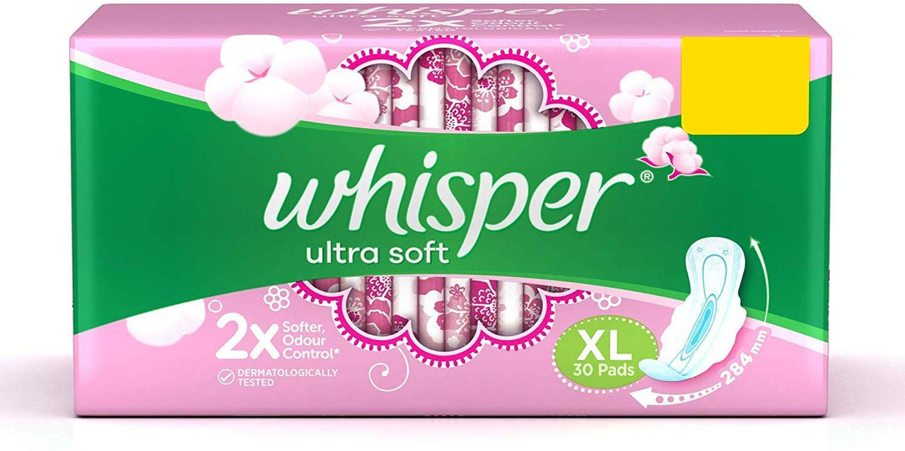 Whisper Ultra Soft Sanitary Pads - 30 Pieces (XL)
