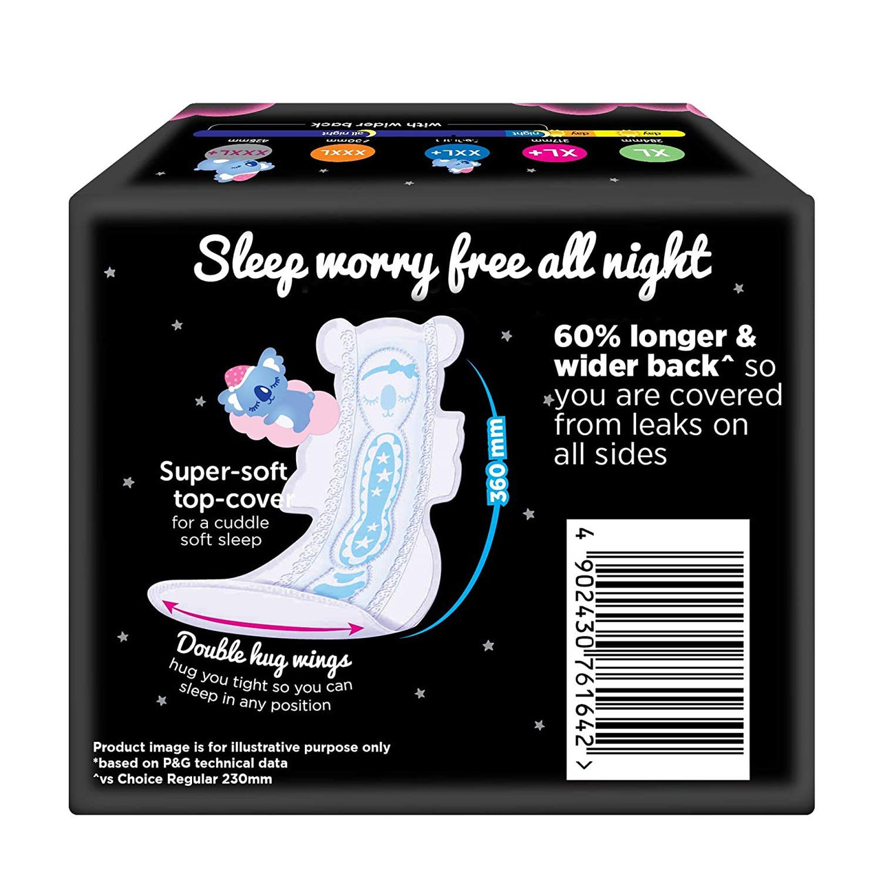 Whisper Bindazzz Night Koala Soft Sanitary Pads, Pack of 10 Pads, XXL+