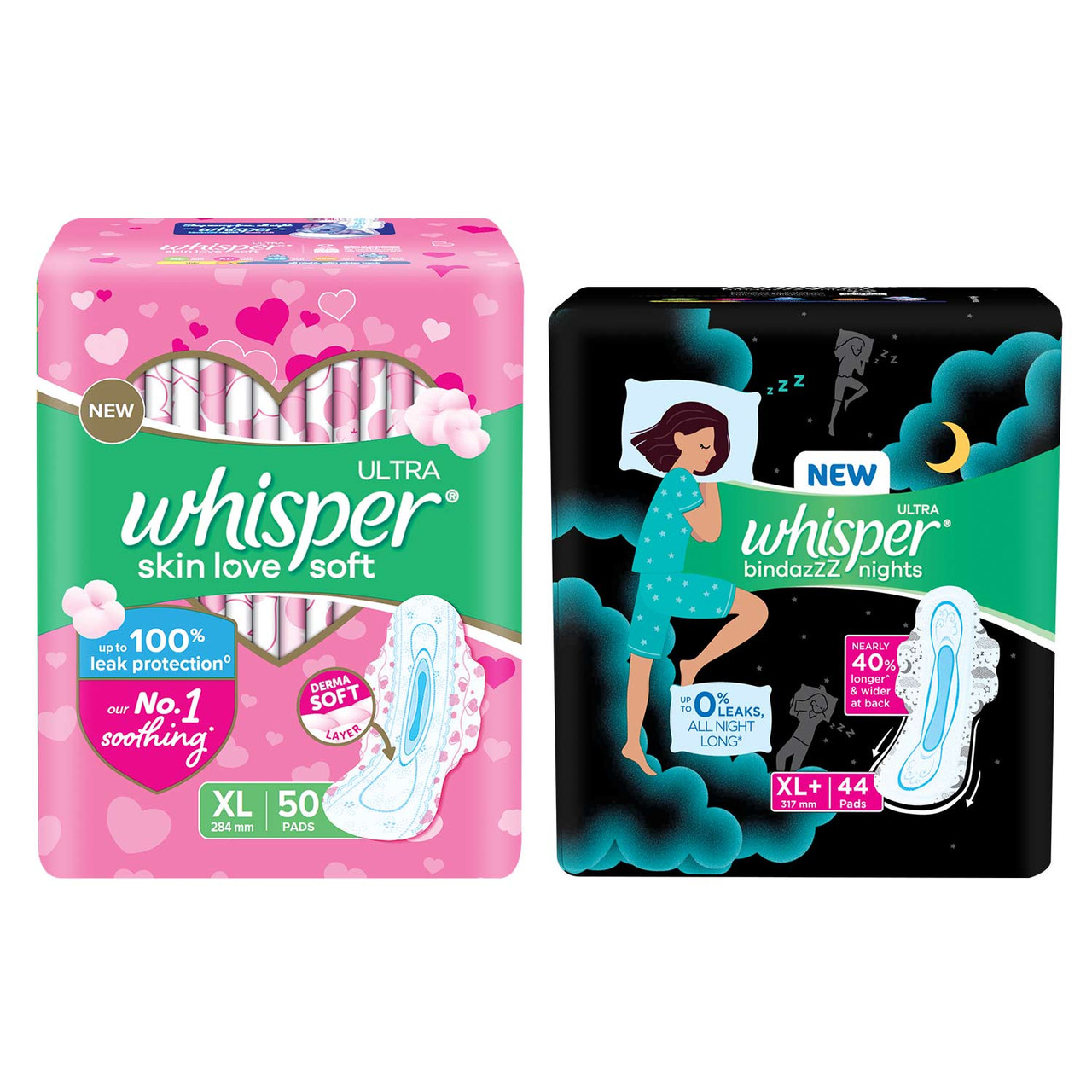 Whisper Bindazzz Nights XL+ Sanitary Pads 40 Pads