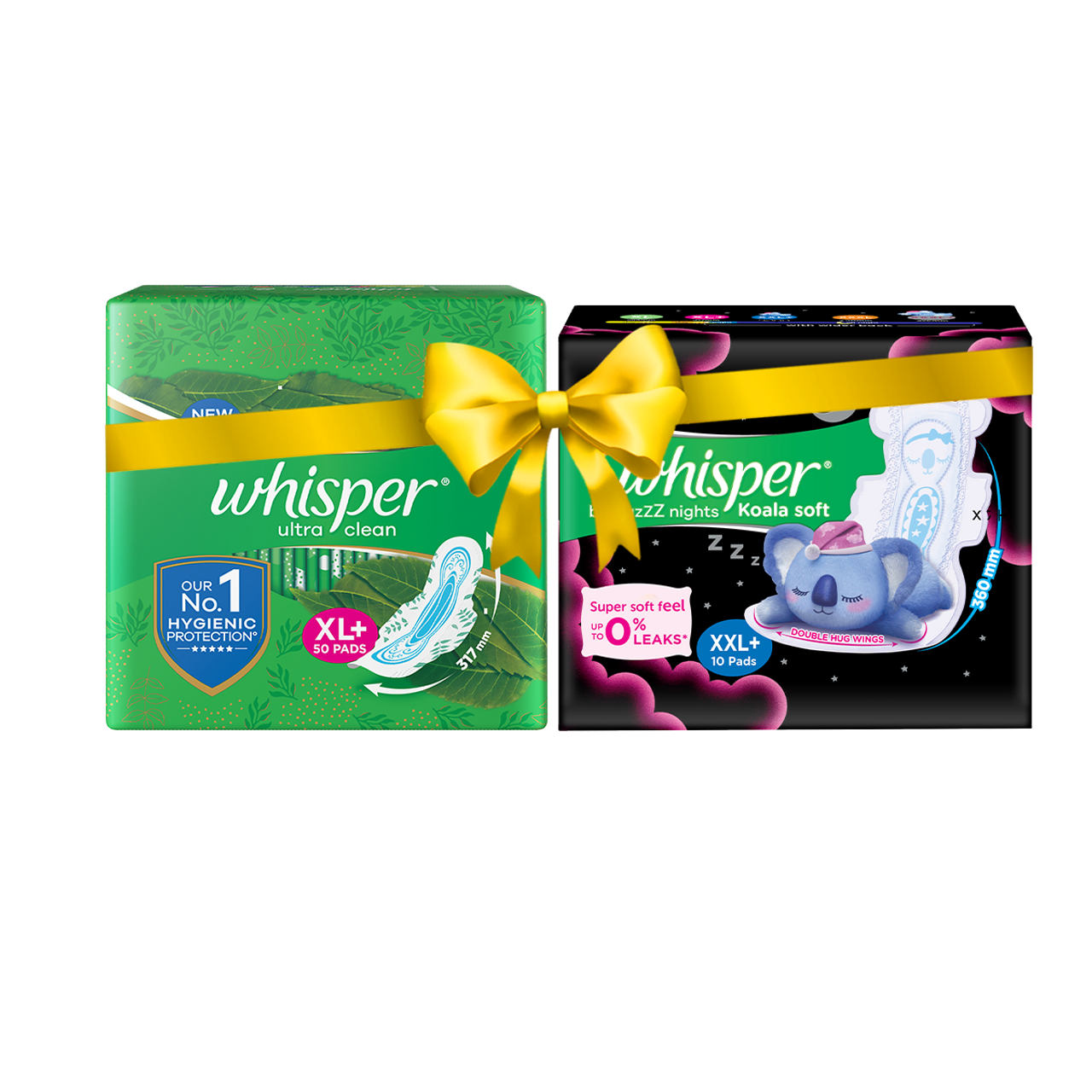 Whisper Ultra Soft Sanitary Pads - 50 Pieces (XL) and Whisper Ultra  Overnight Sanitary Pads with Wings - 44 Pieces (XL Plus)