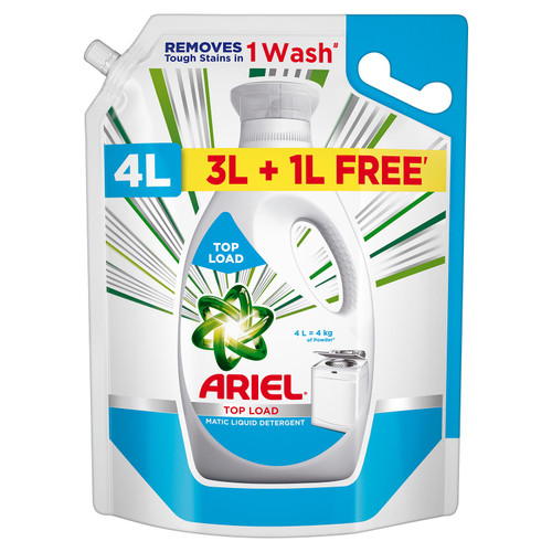 Ariel Top Load Liquid Detergent, 3 Ltr + 1 Ltr free, Removes Tough Stains, Specially designed for Top Load Washing Machine