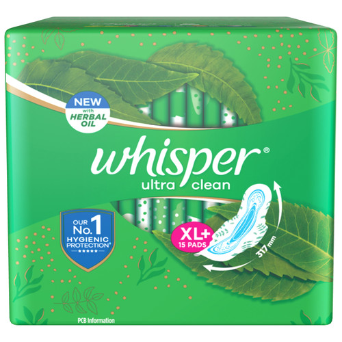 Whisper Ultra Clean Sanitary Pads for Women, XL+ 15+2  Napkins
